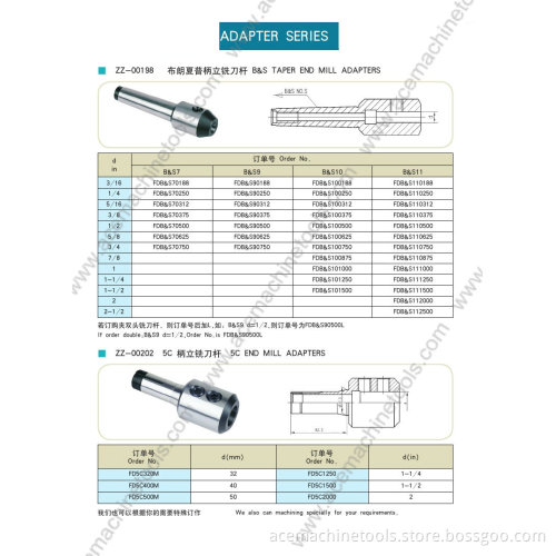 B&S Taper End Mill Adapters / 5c End Mill Adapters